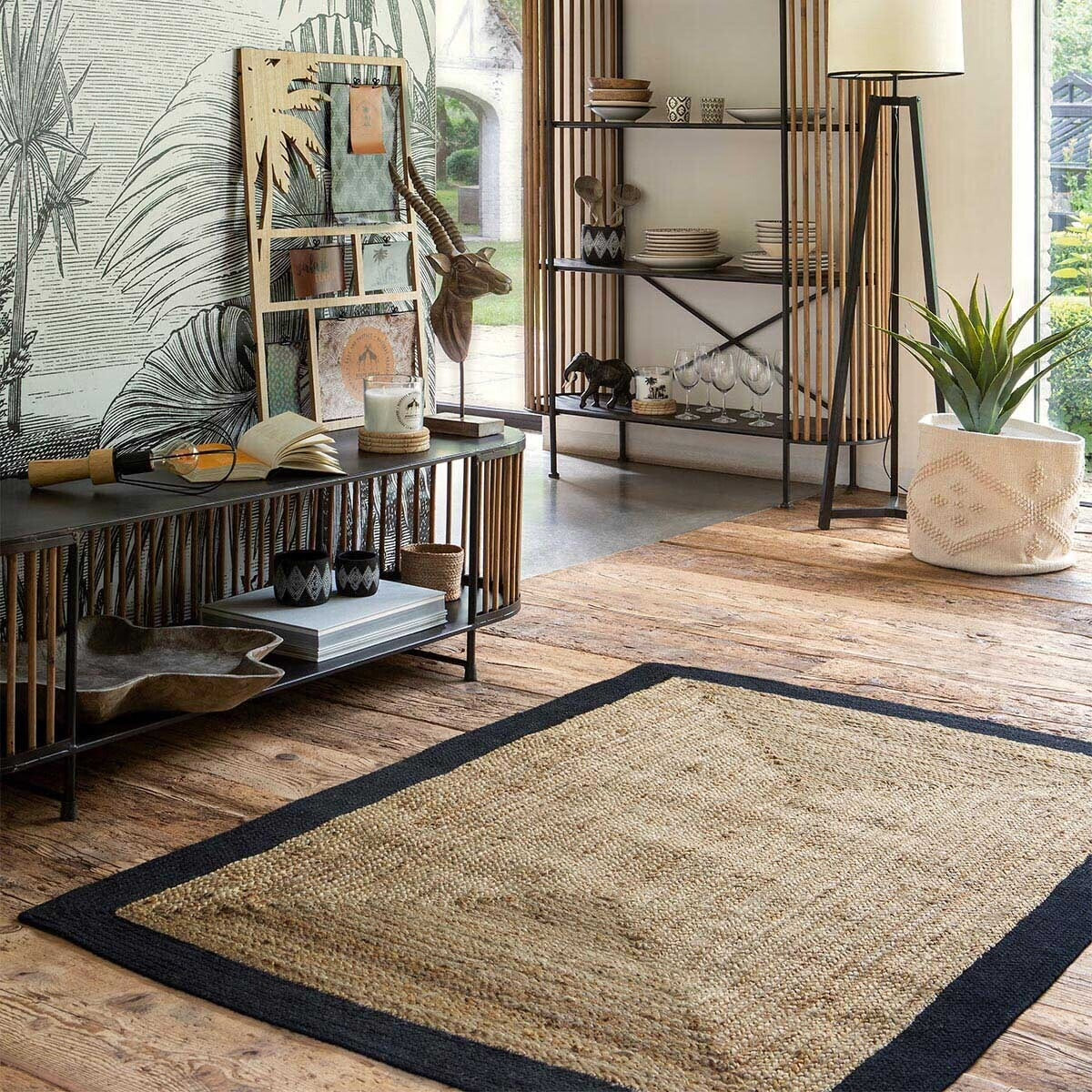 Tapis jute bord noir
