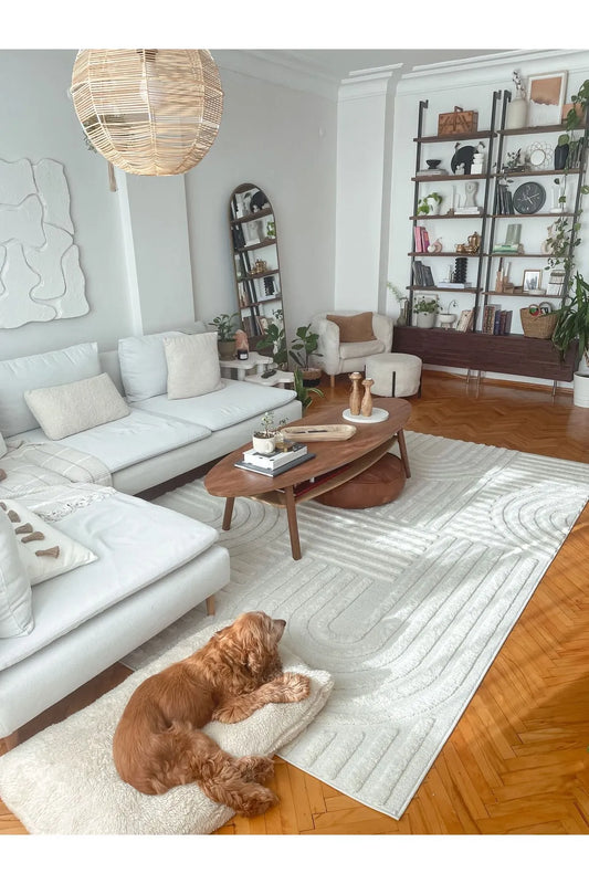 Tapis crème texturé à motifs courbes - 140 x 200 cm