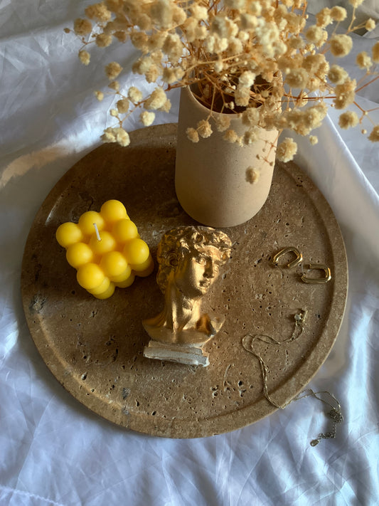 Plateau rond Terra – Travertin naturel 30 cm