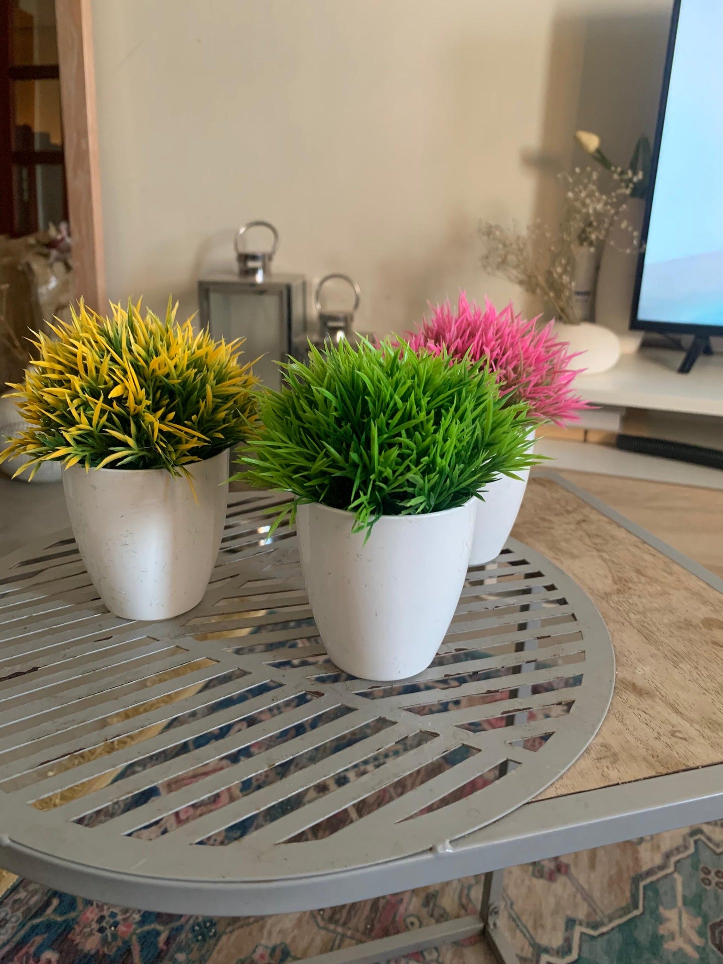 Mini pot fleurs artificielles colorées