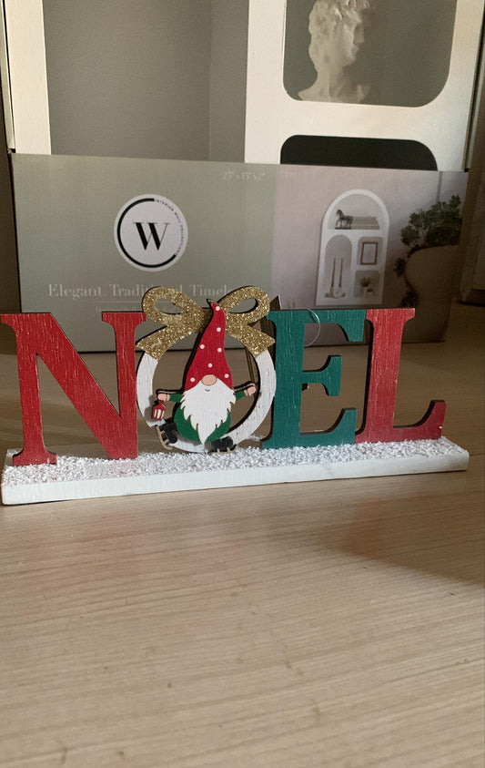 Déco Noël en bois “NOEL & gnome” – L 24 cm