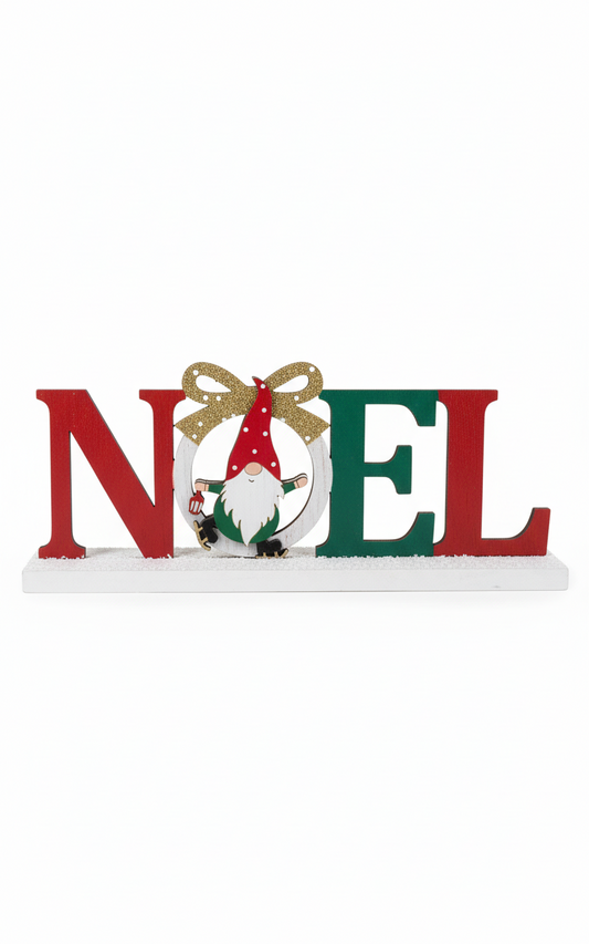 Déco Noël en bois “NOEL & gnome” – L 24 cm