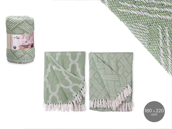 Plaid jacquard vert multi-usages 180 x 220 cm