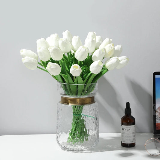 Vase transparent texturé - anneau doré