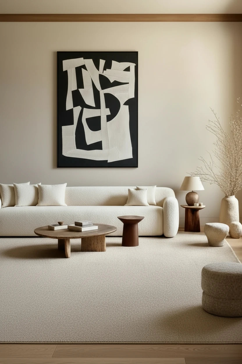 Tableau Abstrait Noir, Reflet rosé & Beige – 60x90 cm - Collection Wabi Sabi