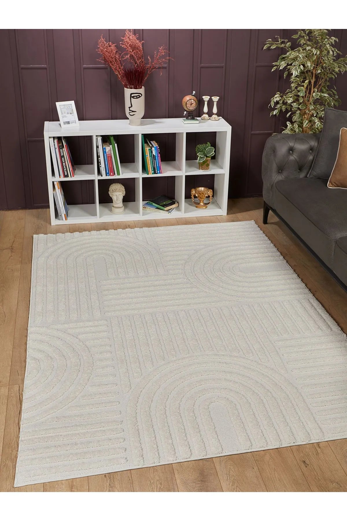 Tapis crème texturé à motifs courbes