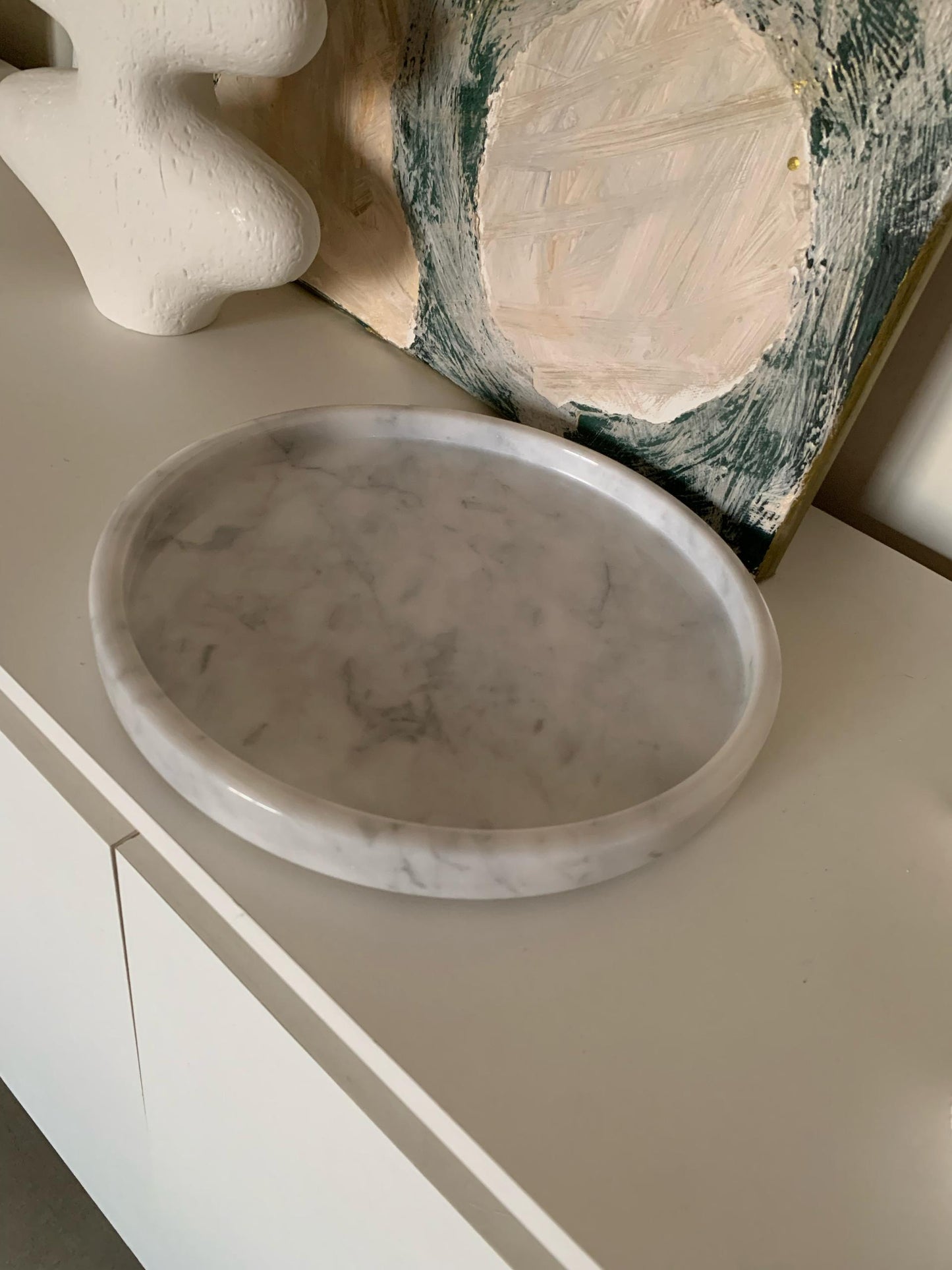 Plateau marbre rond blanc - 25 cm