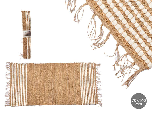 Tapis naturel à rayures blanches 70x140 cm