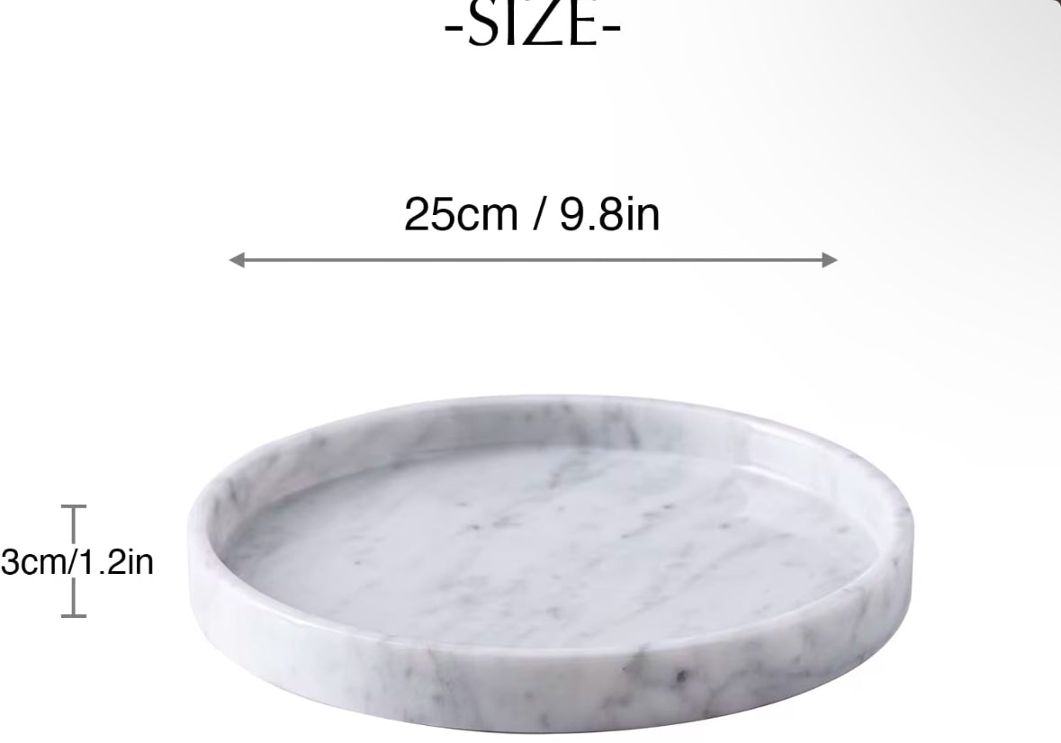 Plateau marbre rond blanc - 25 cm