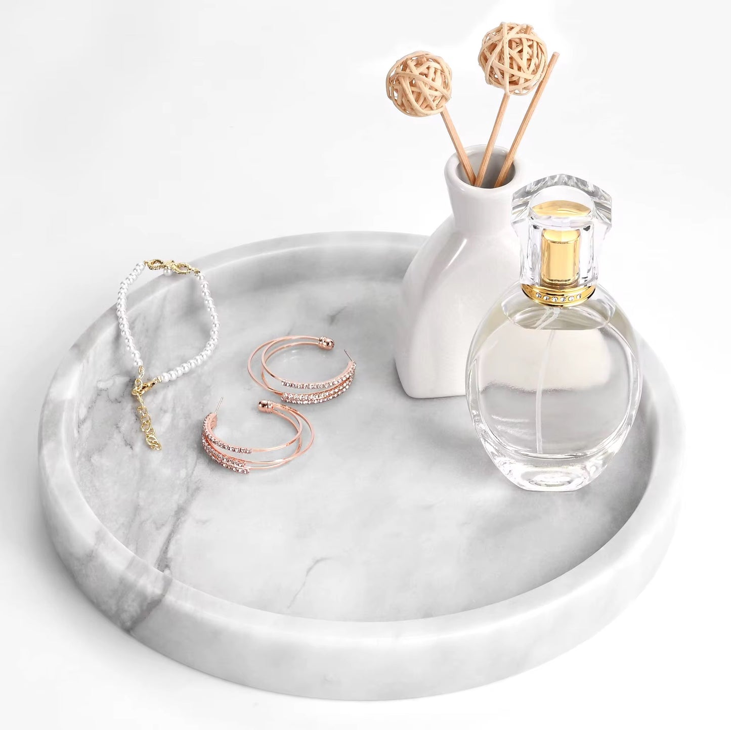 Plateau marbre rond blanc - 25 cm