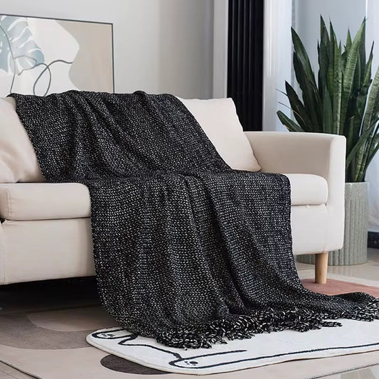 Plaid maille texturée à franges - 127 x 170 cm