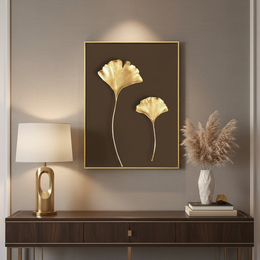 Tableau Ginkgo Doré – verre Porcelaine Crystal 50x70 cm