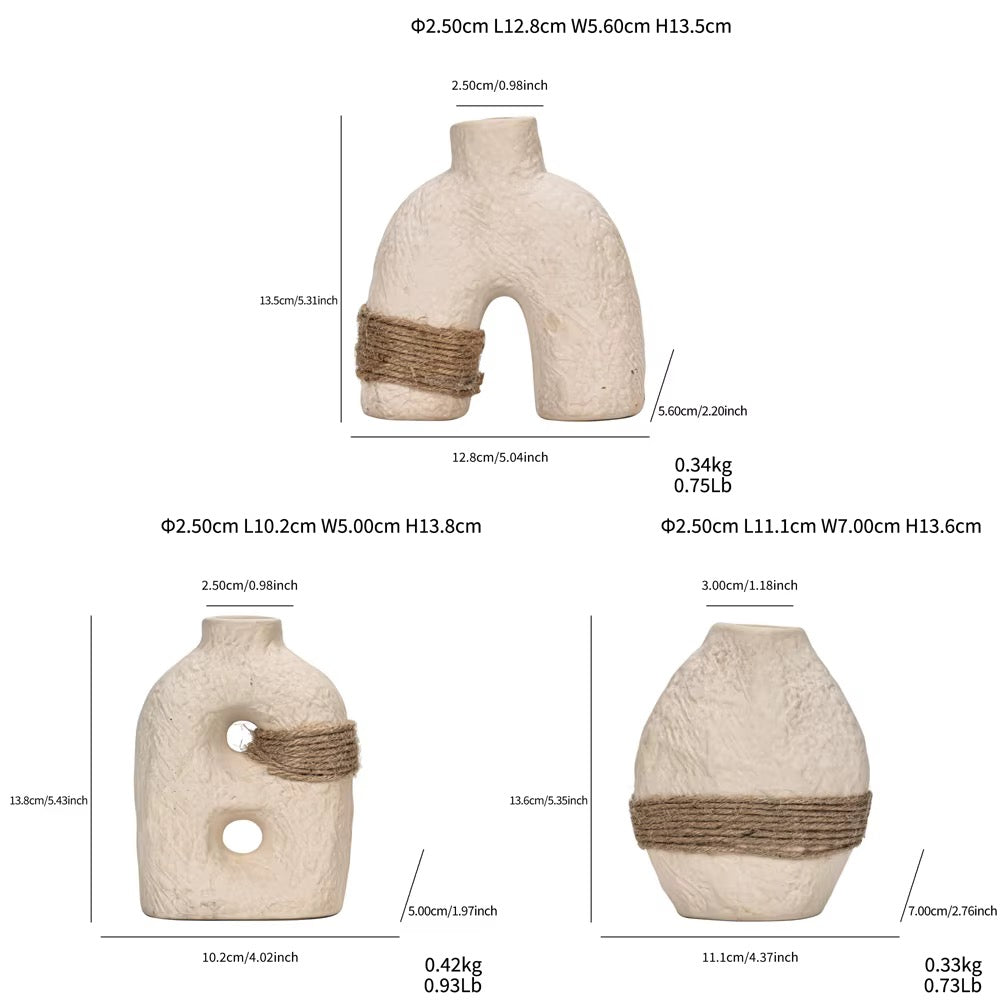 Trio Vases Céramique Texturée Jute
