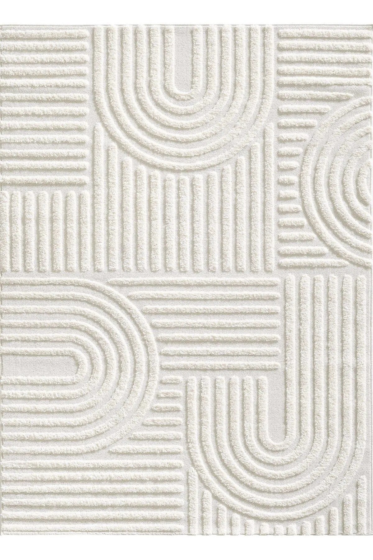 Tapis crème texturé à motifs courbes