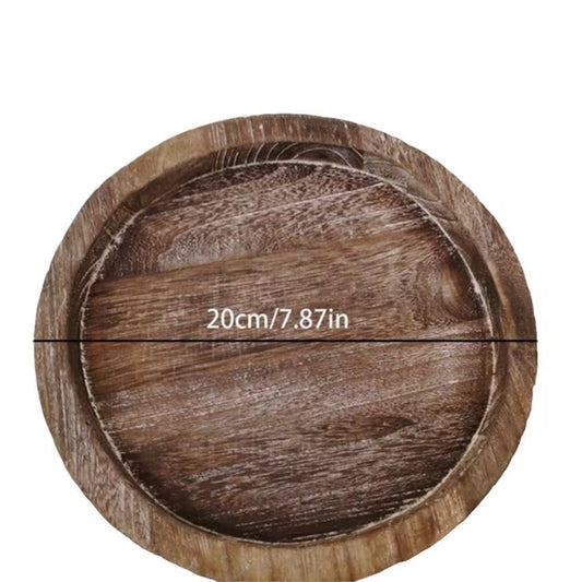 Plateau rond en bois sculpté - 20 cm