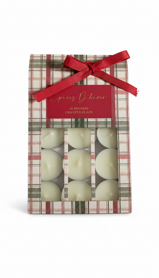 Set de 12 bougies chauffe-plat – Épices d’hiver