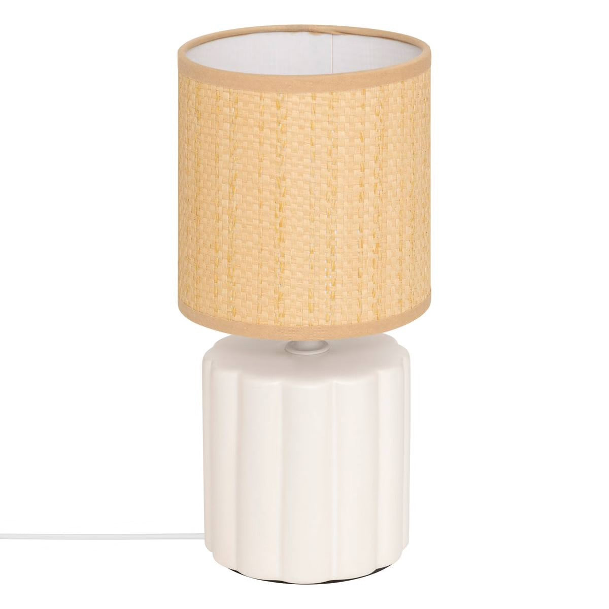 Lampe cylindre Tylia naturel H26 - Blanc