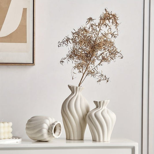 Trio de Vases Ondulés – Blanc Crème