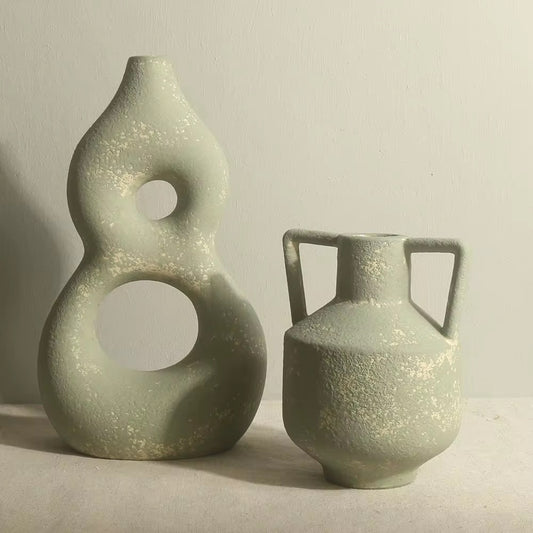 Vases vert sauge - céramique texturée
