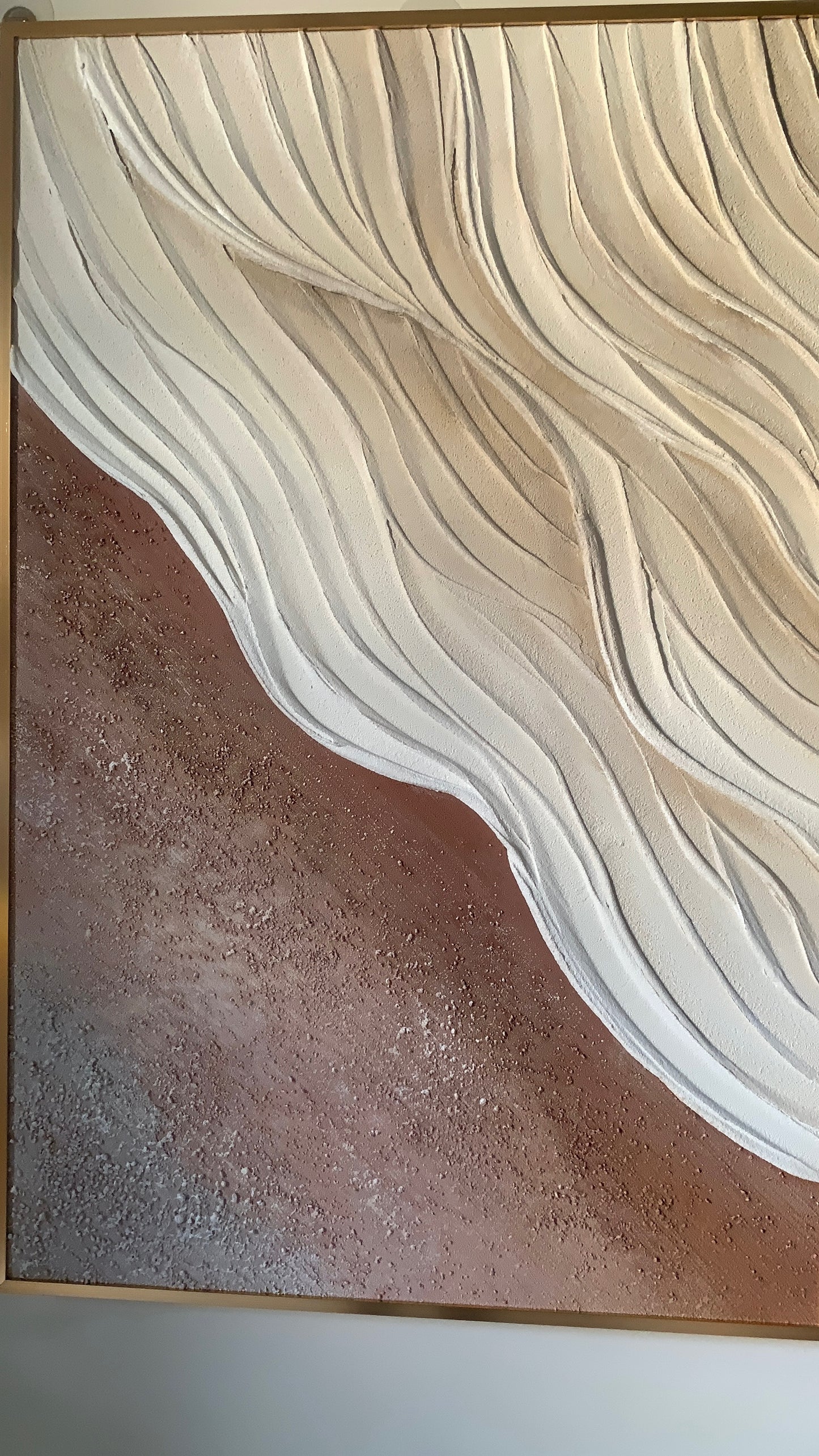 Tableau texturé abstrait terracotta et écru 60 x 90 cm