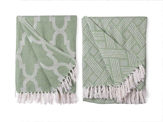 Plaid jacquard vert multi-usages 180 x 220 cm