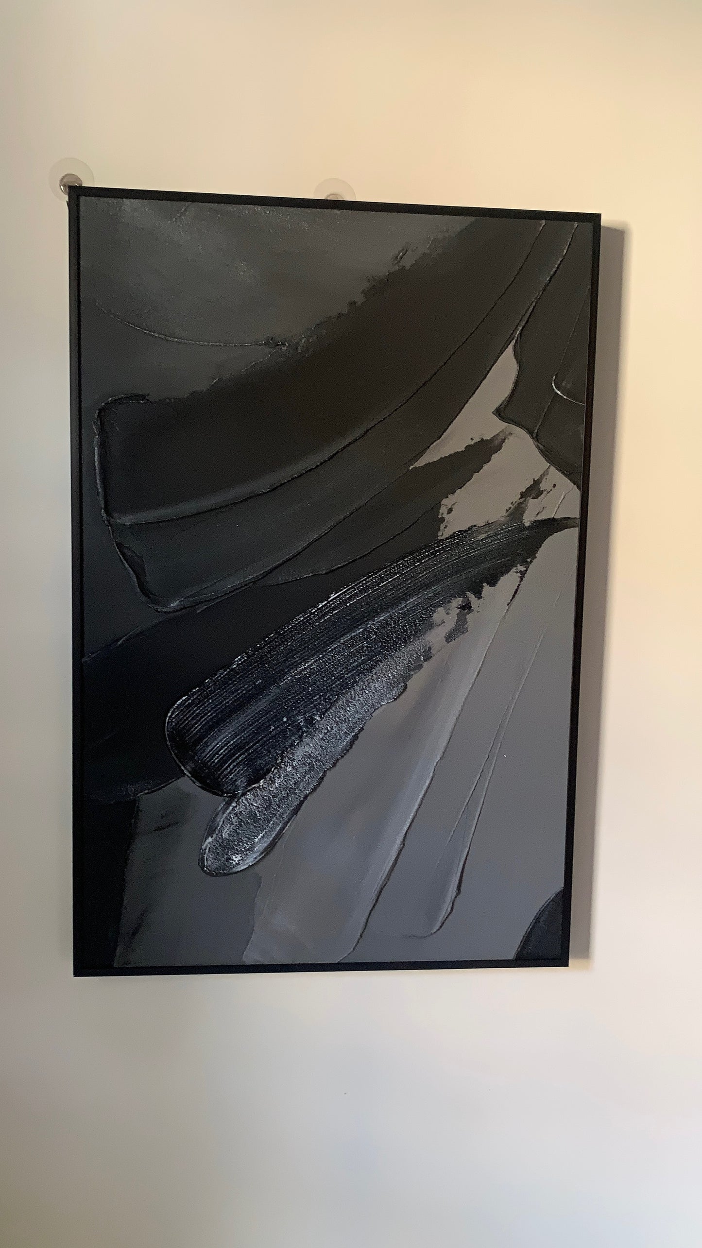 Tableau abstrait texturé noir 60 x 90 cm