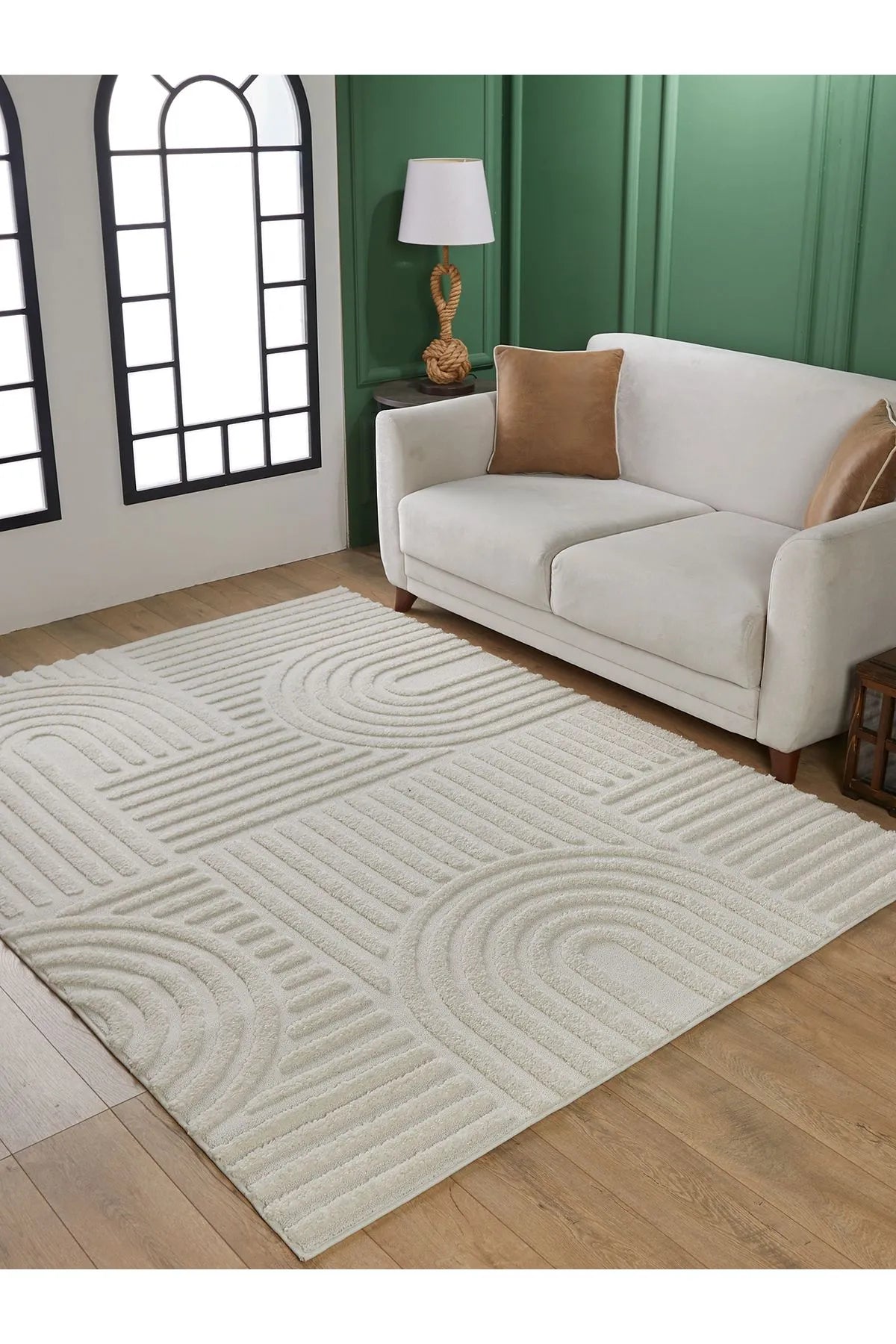 Tapis crème texturé à motifs courbes