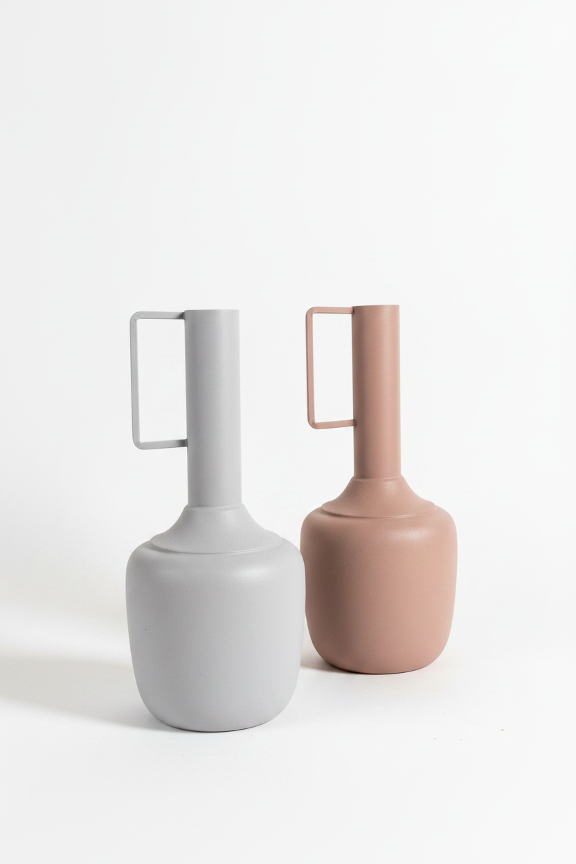 Vase acier à poignée rectangulaire - gris pastel ou rose nude