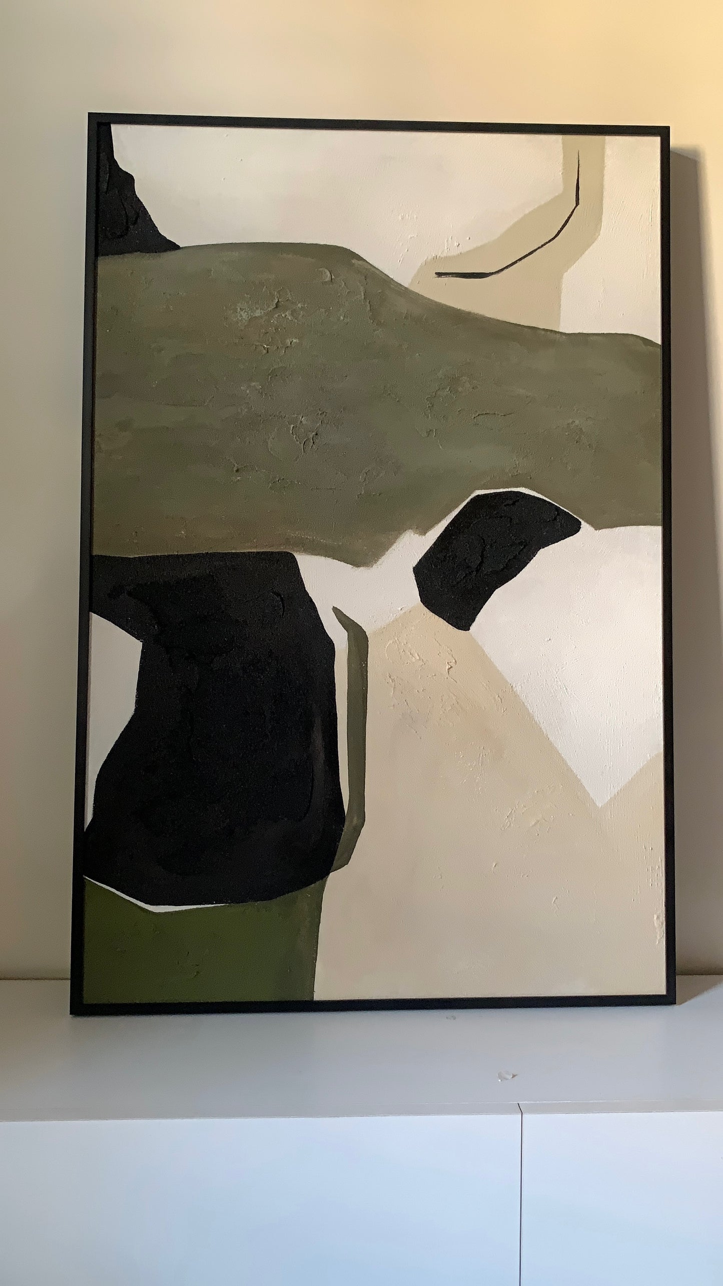 Tableau abstrait texturé Kaki 60 x 90 cm
