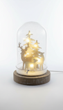 Dôme lumineux de Noël bois et verre – Cerfs enneigés