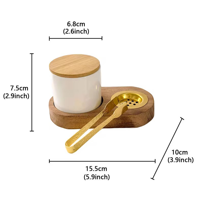 Duo brûleur d’encens & Pot - Bois, Or, Céramique