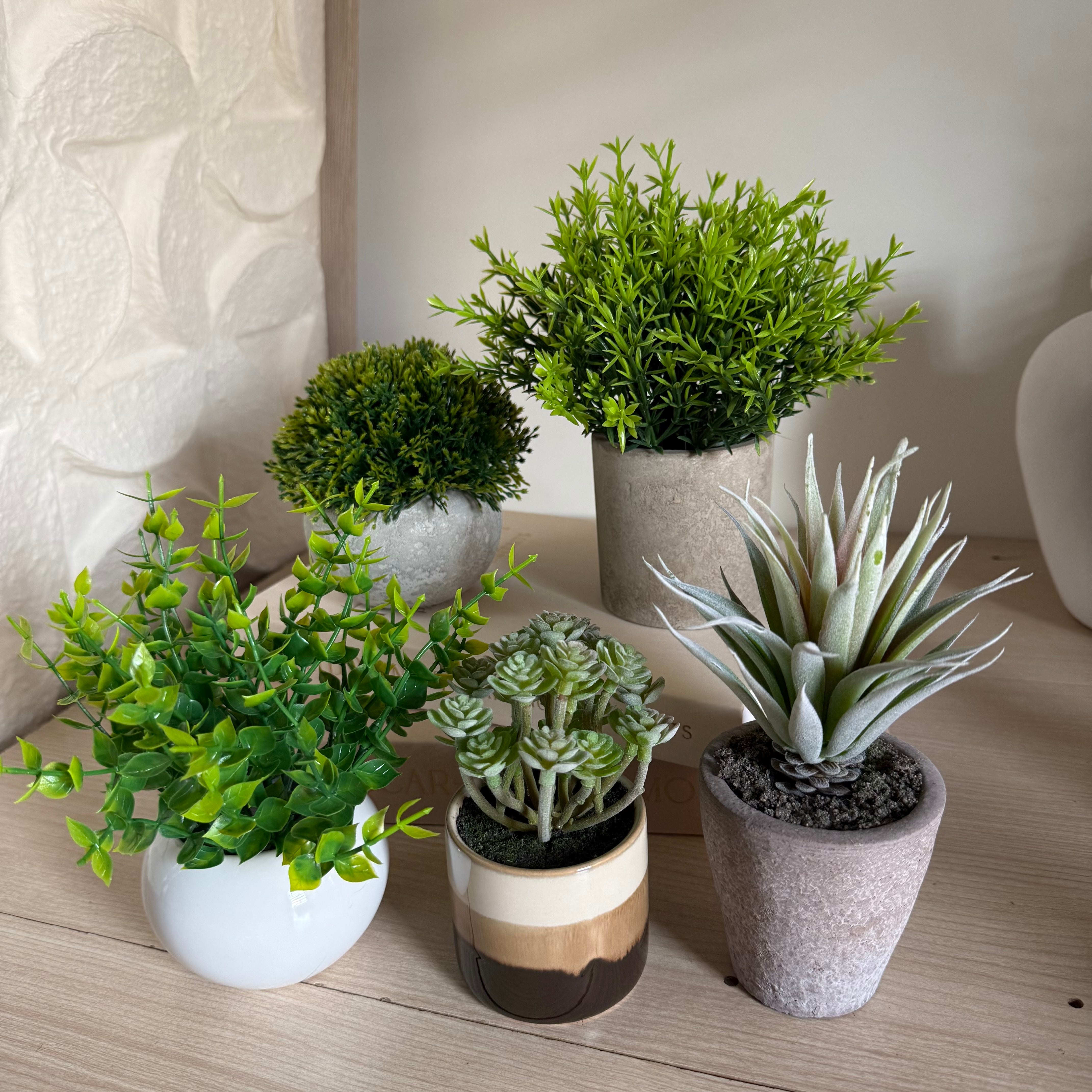 Plante Artificielle Feuillage Pot Céramique Rond Blanc