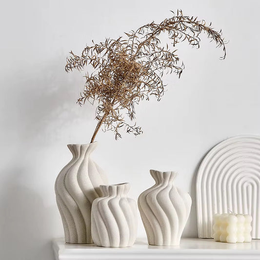 Trio de Vases Ondulés – Blanc Crème