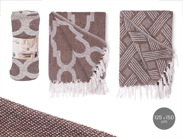 Plaid jacquard polyvalent 125 x 150 cm - Marron