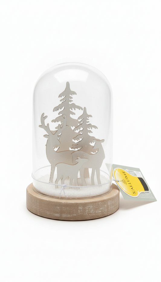 Dôme lumineux de Noël bois et verre – Cerfs enneigés