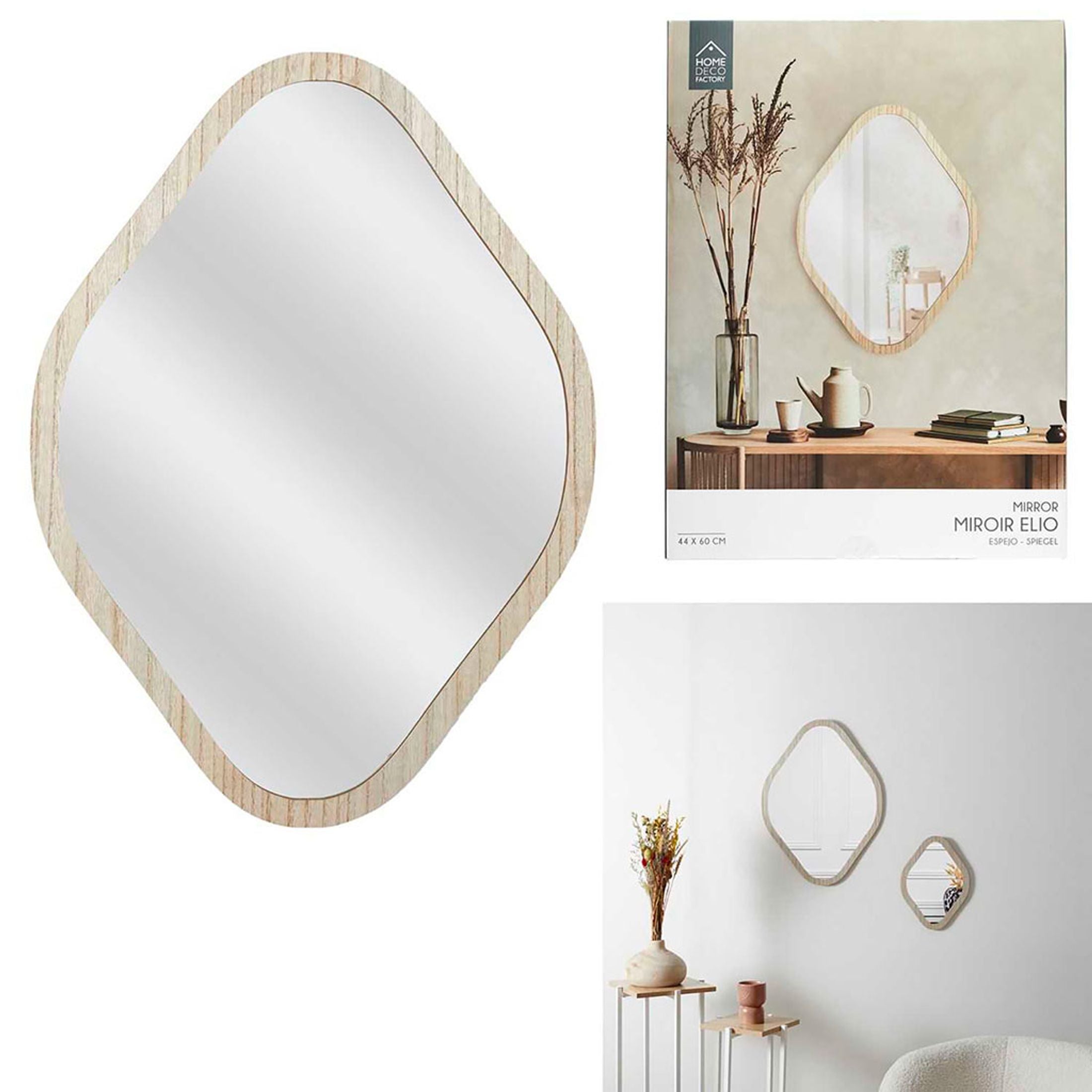 Miroir losange en bois clair 44x60cm - Elio