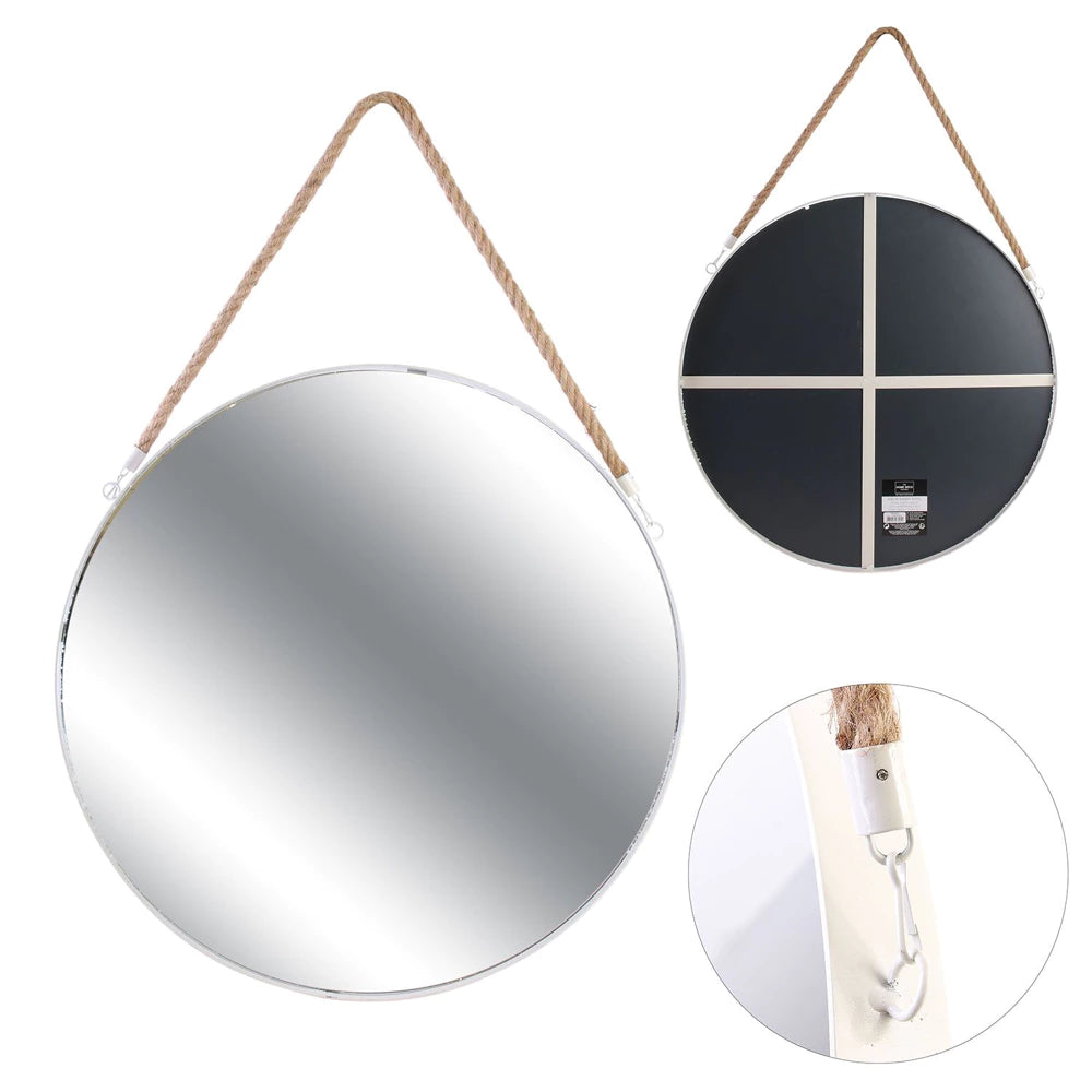 Miroir rond blanc - Anse jonc - 50 cm